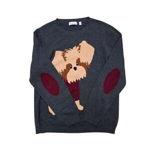 525 America Dog Intarsia Knit Pullover Sweater Charcoal Gray Size L